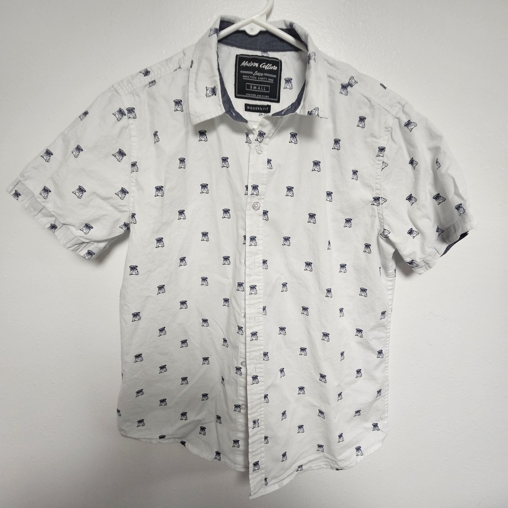 MODERN CULTURE Button Up Mens Small Dog Graphic Pattern Modern Fit